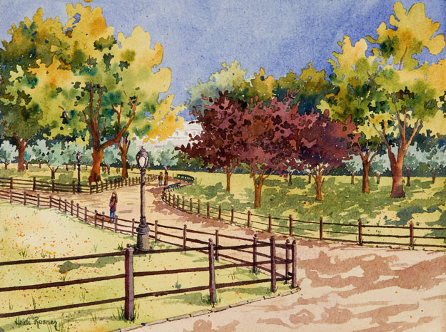 625x466 Walking To The Met, Central Park, New York City Watercolor