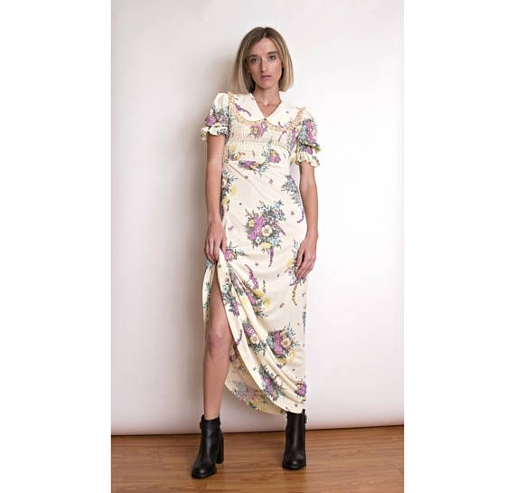570x545 Vtg 70s Floral Edwardian Maxi Dress Lace Pastel Watercolor Shop