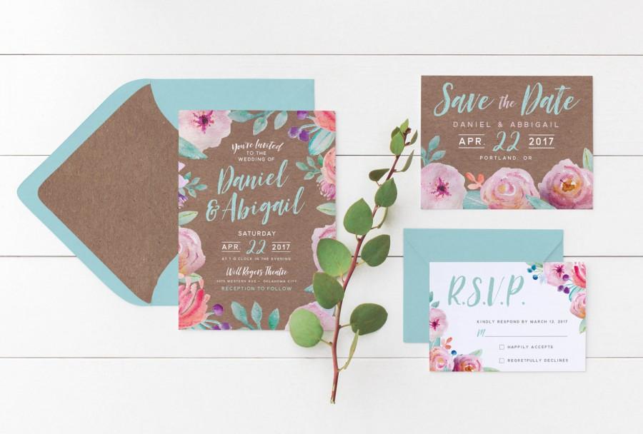 900x608 Printable Wedding Invitation Suite Pastel Watercolor Floral On