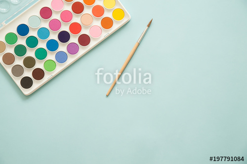 500x333 Watercolors Set On Pastel Color Background. Stock Photo And