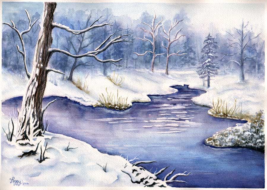 900x641 Winter Peace Watercolor, 10x12 By Peggy Markham, Composition By