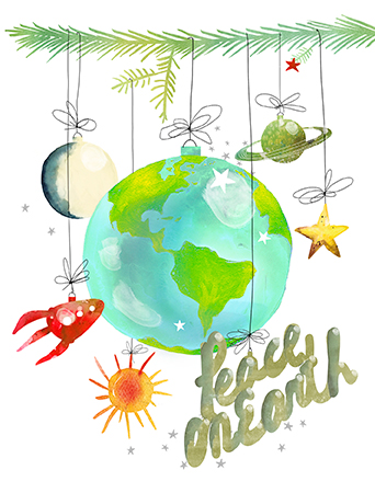 342x450 World Peace Ornaments Christmas Holiday Watercolor Card By Masha D