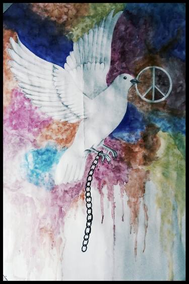 375x564 Freedom Of Peace Watercolor Painting Painting By Farooq Khan