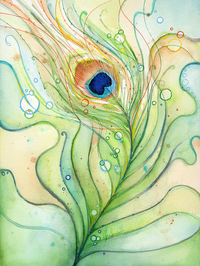 675x900 Peacock Feather Watercolor Painting By Olga Shvartsur