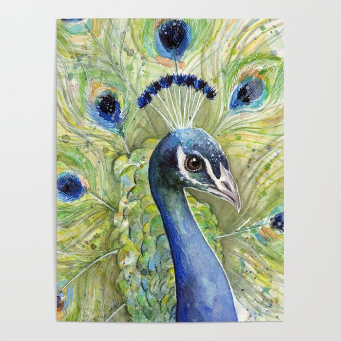 700x700 Peacock Watercolor Painting Exotic Birds Poster By Olechka