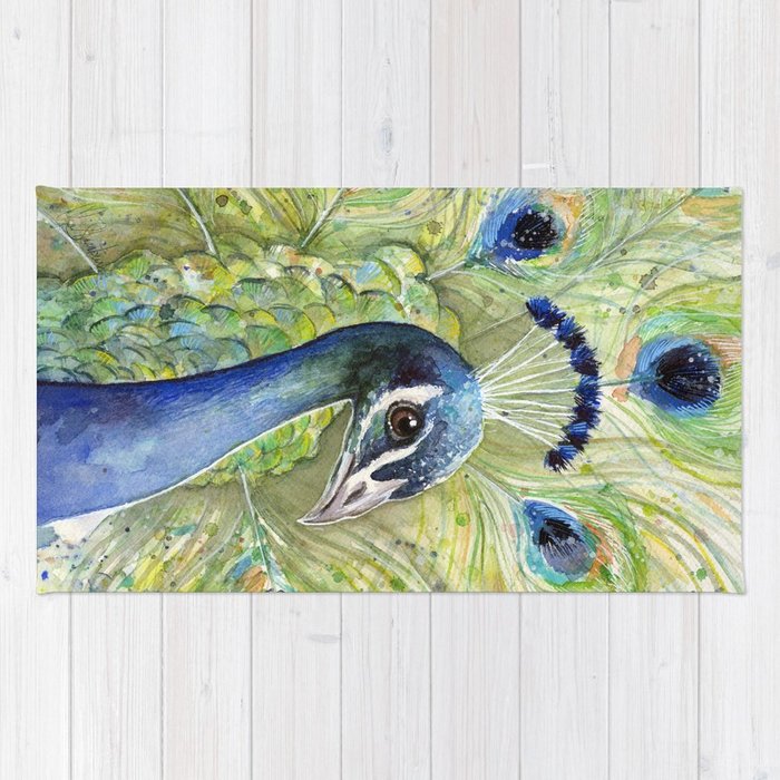 700x700 Peacock Watercolor Painting Exotic Birds Rug By Olechka Society6