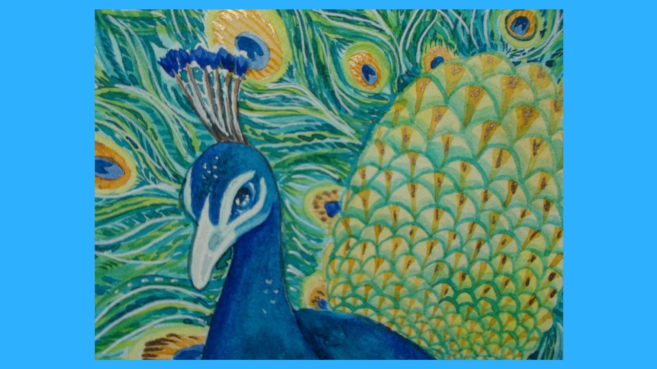1280x720 Watercolor Peacock Painting