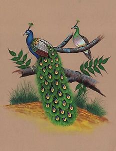 232x300 Indian Peacock Painting Handmade Watercolor Miniature Nature Bird