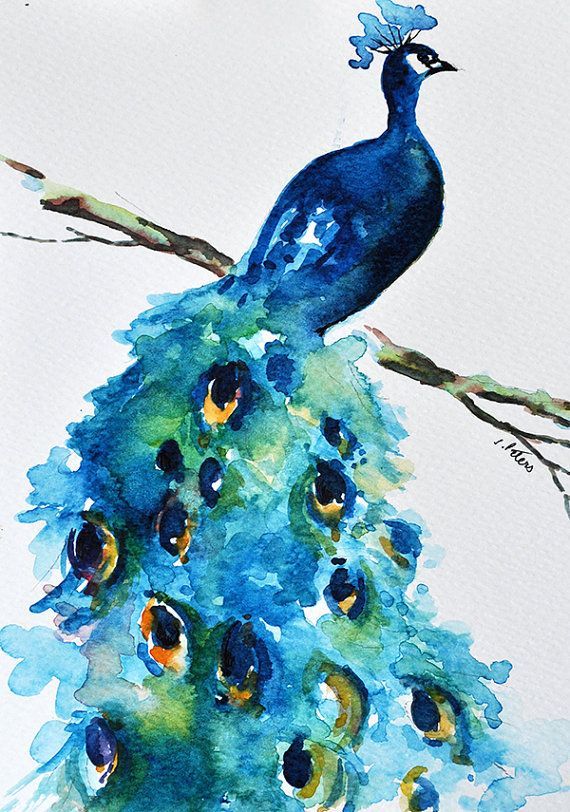 570x812 Original Watercolor Painting, Peacock Painting, Turquoise Green