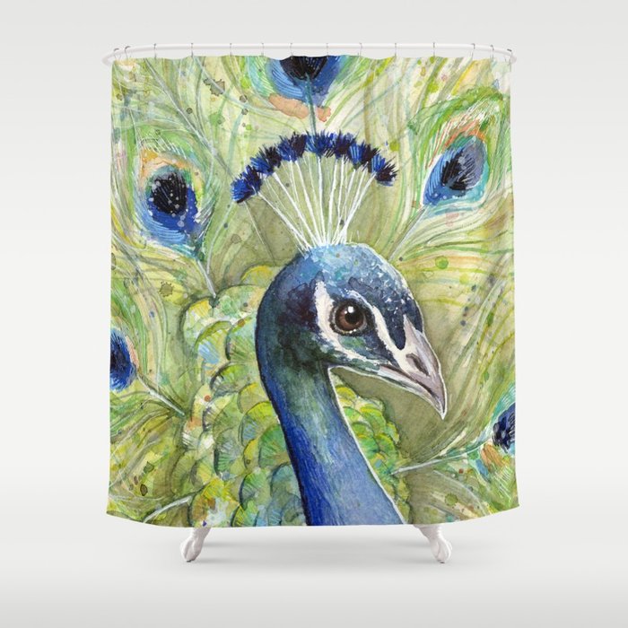 700x700 Peacock Watercolor Painting Exotic Birds Shower Curtain By