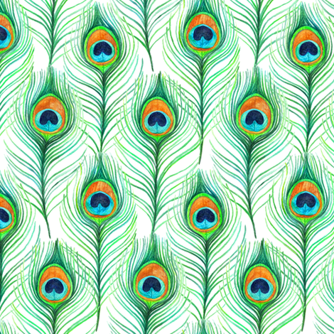 470x470 Emerald Watercolor Peacock Feathers On White Wallpaper
