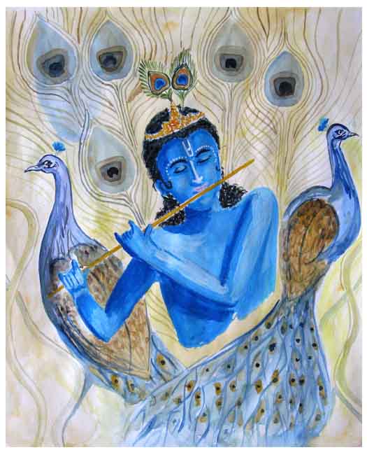 525x643 Krisha And Peacock Watercolor Painting 11 X 15 Inch Art No