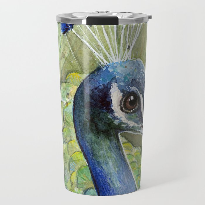 700x700 Peacock Watercolor Painting Exotic Birds Travel Mug By Olechka