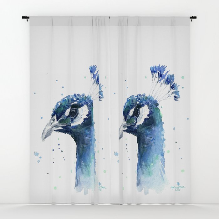 700x700 Peacock Watercolor Painting Bird Animal Window Curtains By Olechka