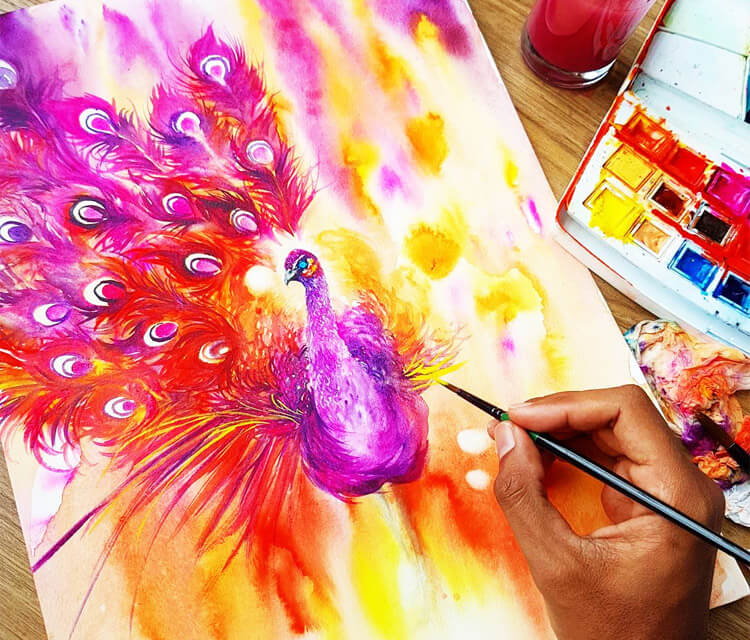 750x640 Peacock Watercolor Painting By Art Jongkie No. 2919