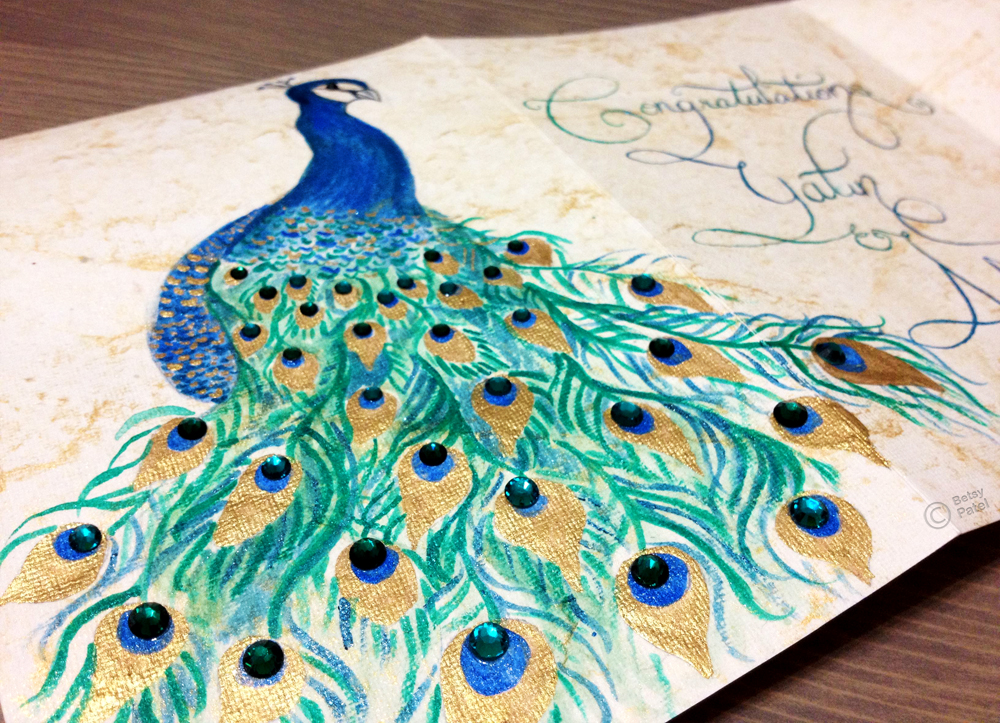 1000x723 Watercolor Peacock Wedding Card The Painting Gnome