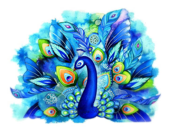 756x543 Drawn Peacock Water Painting