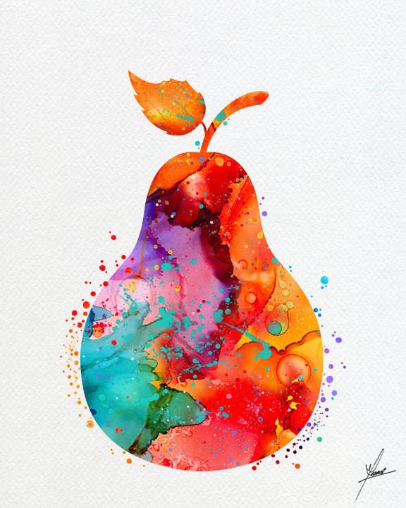 576x720 Pear Watercolor Art Print, Fruit Watercolor Art Painting, Apple