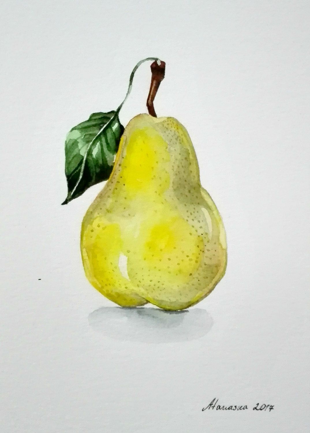1074x1500 Pear Watercolor Original Painting Kitchen Wall Art Fruit
