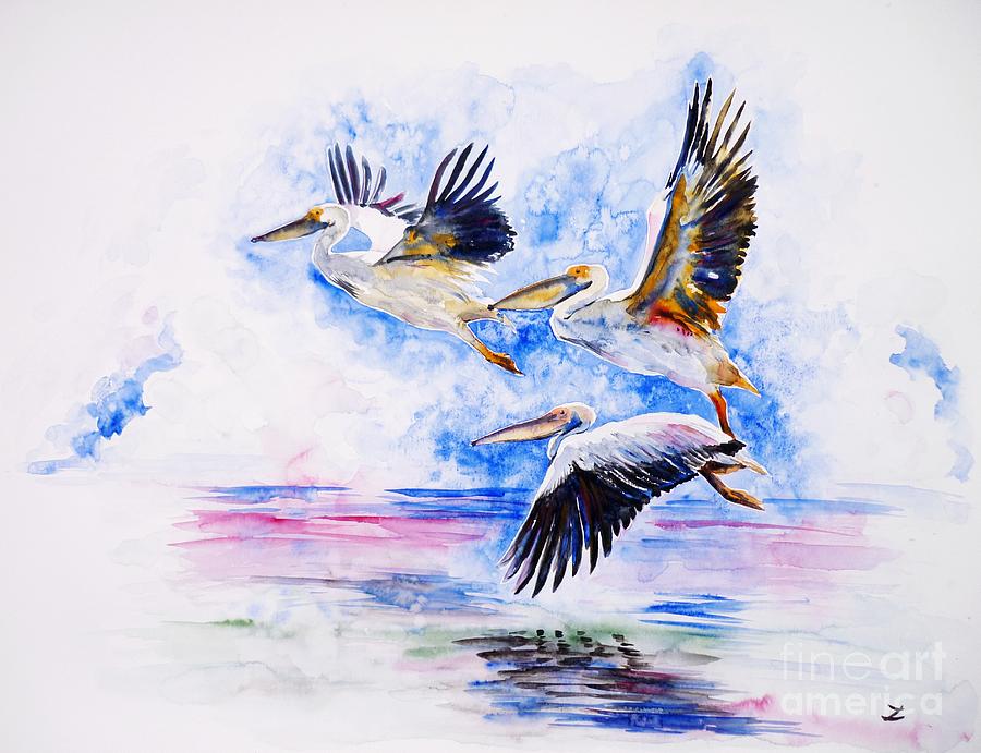 900x691 Pelicans Painting By Zaira Dzhaubaeva