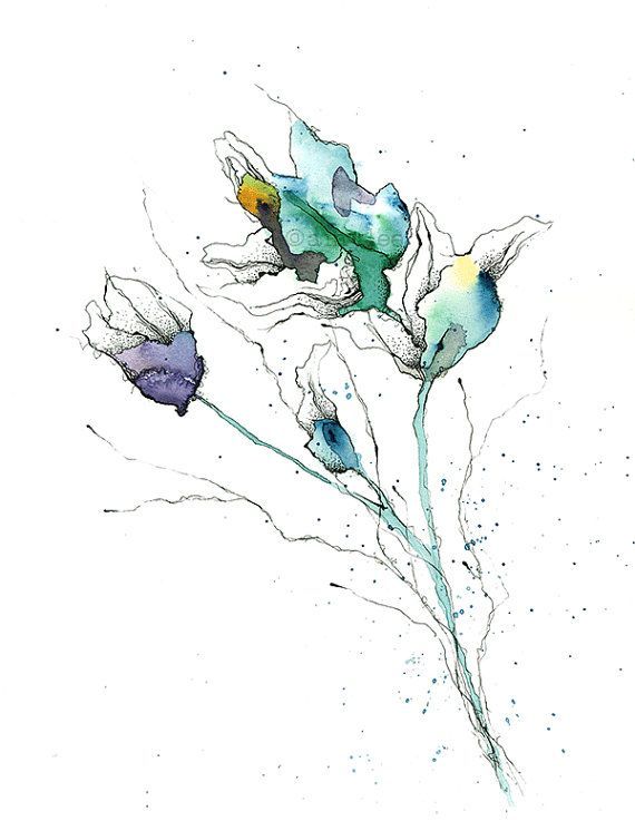 570x737 Ink Amp Watercolor Flowers Illustration Floral Fine Art Wall Print