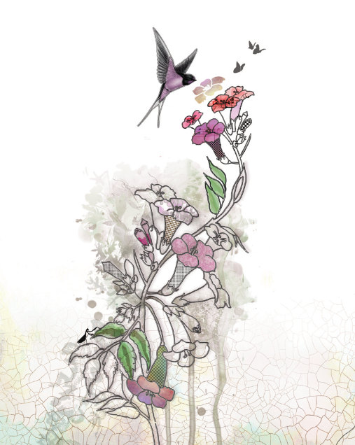 507x636 Hummingbird Art, Watercolors Paintings Original, Pen And Ink