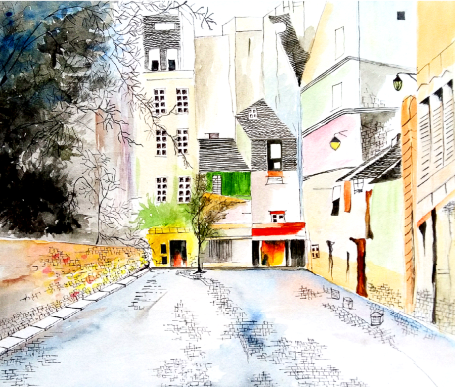 900x766 Pen Ink In Watercolor Painting By Artist Abhisek Sarkar