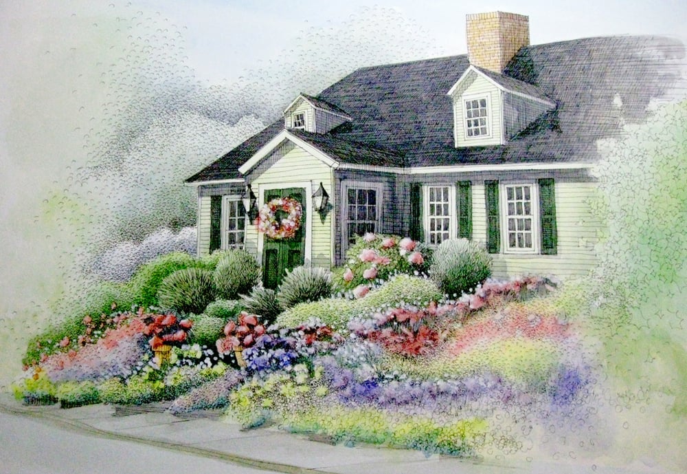 1000x689 Garden Cottage A Pen, Ink And Watercolor Painting By Jane Bailey