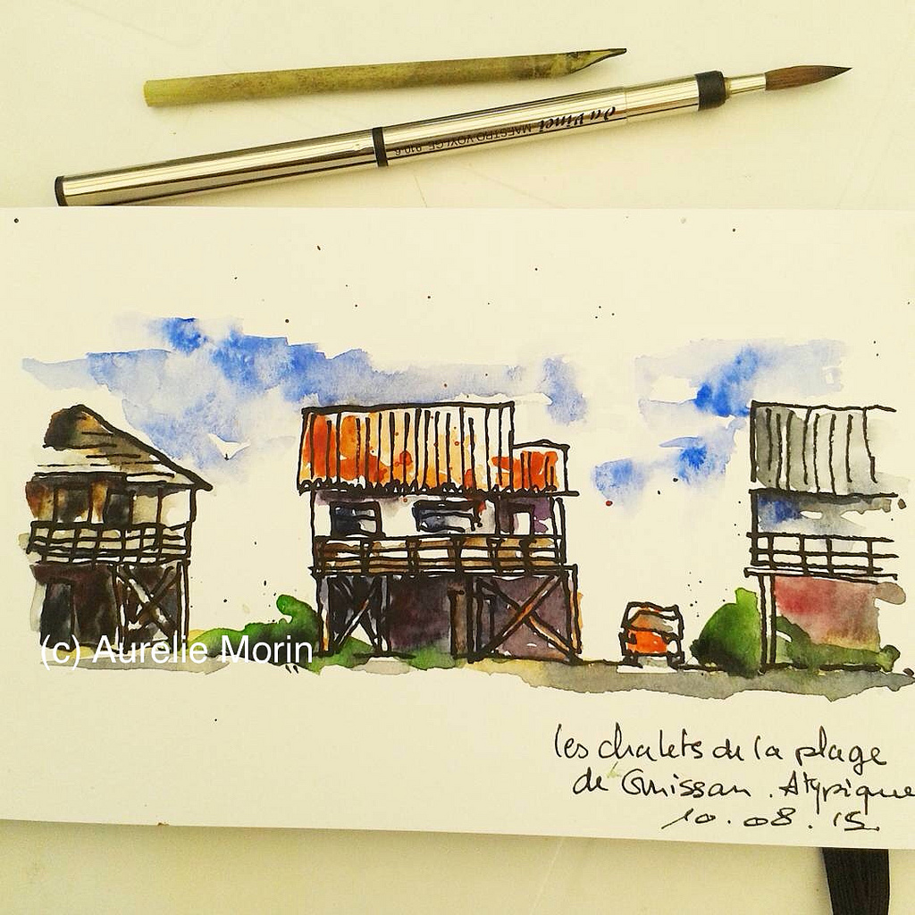 1024x1024 Gruissan Village, France. Homemade Bamboo Pen, Ink