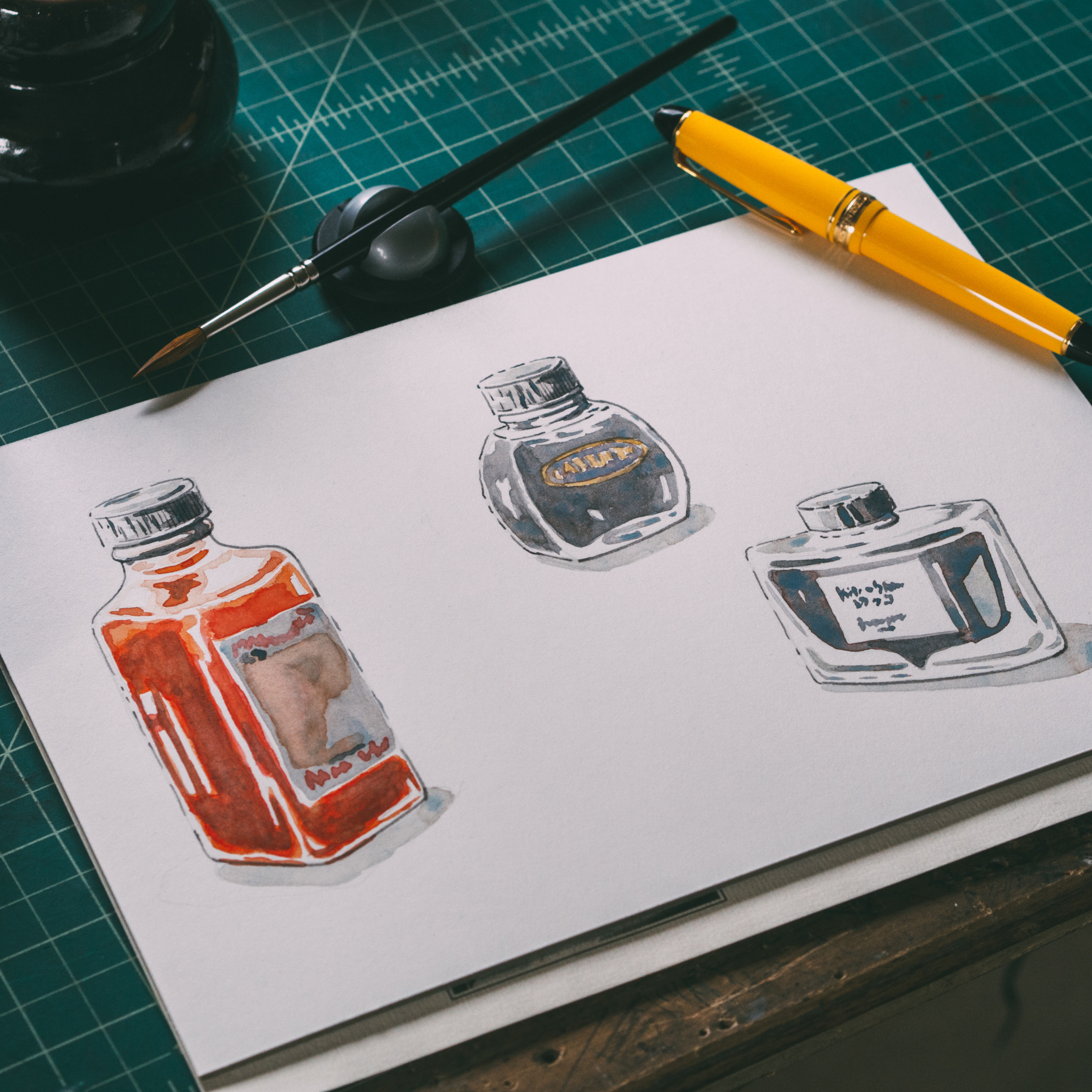 3456x3456 Morning Pen Amp Watercolor Sketch Ink Bottles. Fountainpens