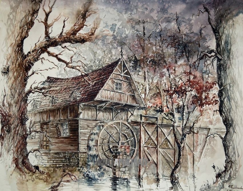 850x667 Pen Ink Watercolor Sketching Pen And Watercolor Forest House