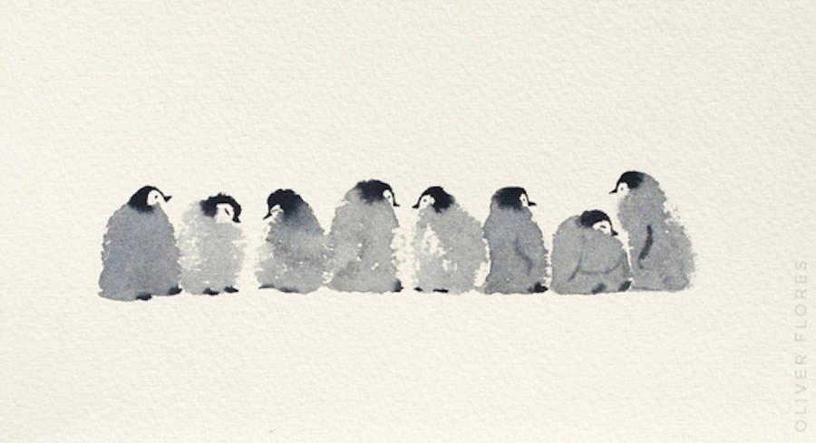 900x489 Cute Penguins Watercolor Drawing + Painting