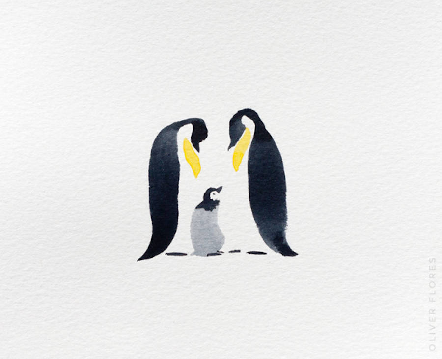 900x731 Cute Penguins Watercolor Fubiz Media
