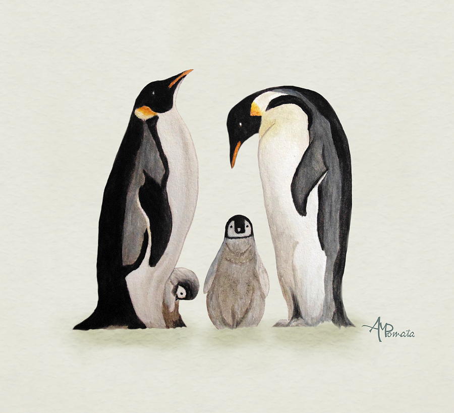 900x818 Penguin Family Watercolor Painting By Angeles M Pomata