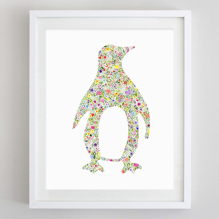 906x906 Penguin Floral Watercolor Print Carly Rae Studio