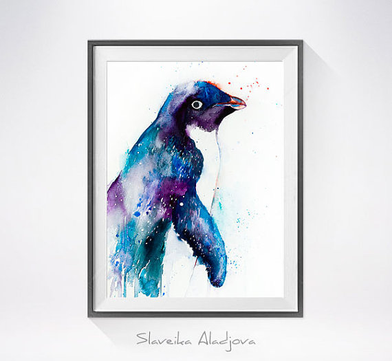 570x525 Penguin Watercolor Painting Print