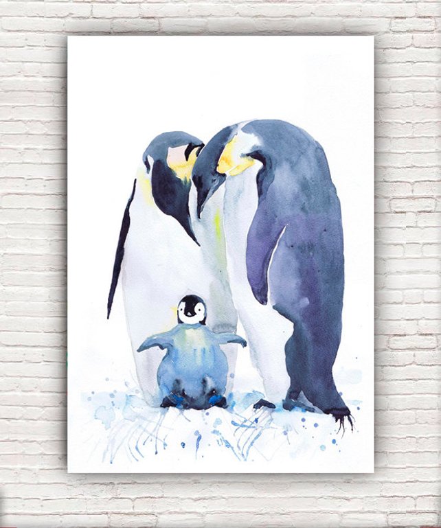 642x769 Penguin Watercolor Print Penguin Family Arctic Nursery Etsy