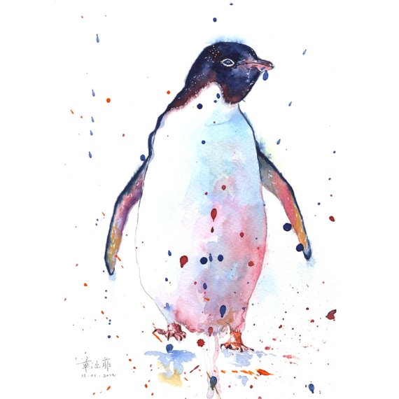 570x570 Print A Chubby Penguin Watercolor Illustration Painting Etsy