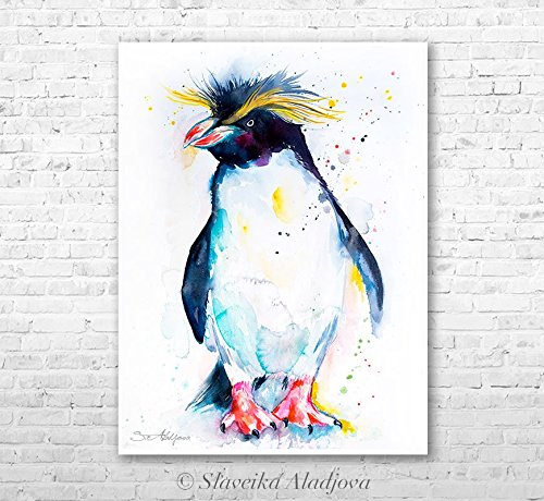 500x460 Rockhopper Penguin Watercolor Painting Print By Slaveika Aladjova
