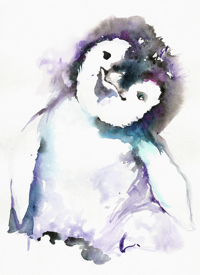 653x900 The Happy Penguin Watercolor Painting By Tiberiu Soos