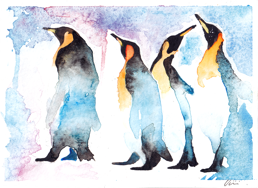 890x648 Watercolor Penguins By Banaanimuffinssi