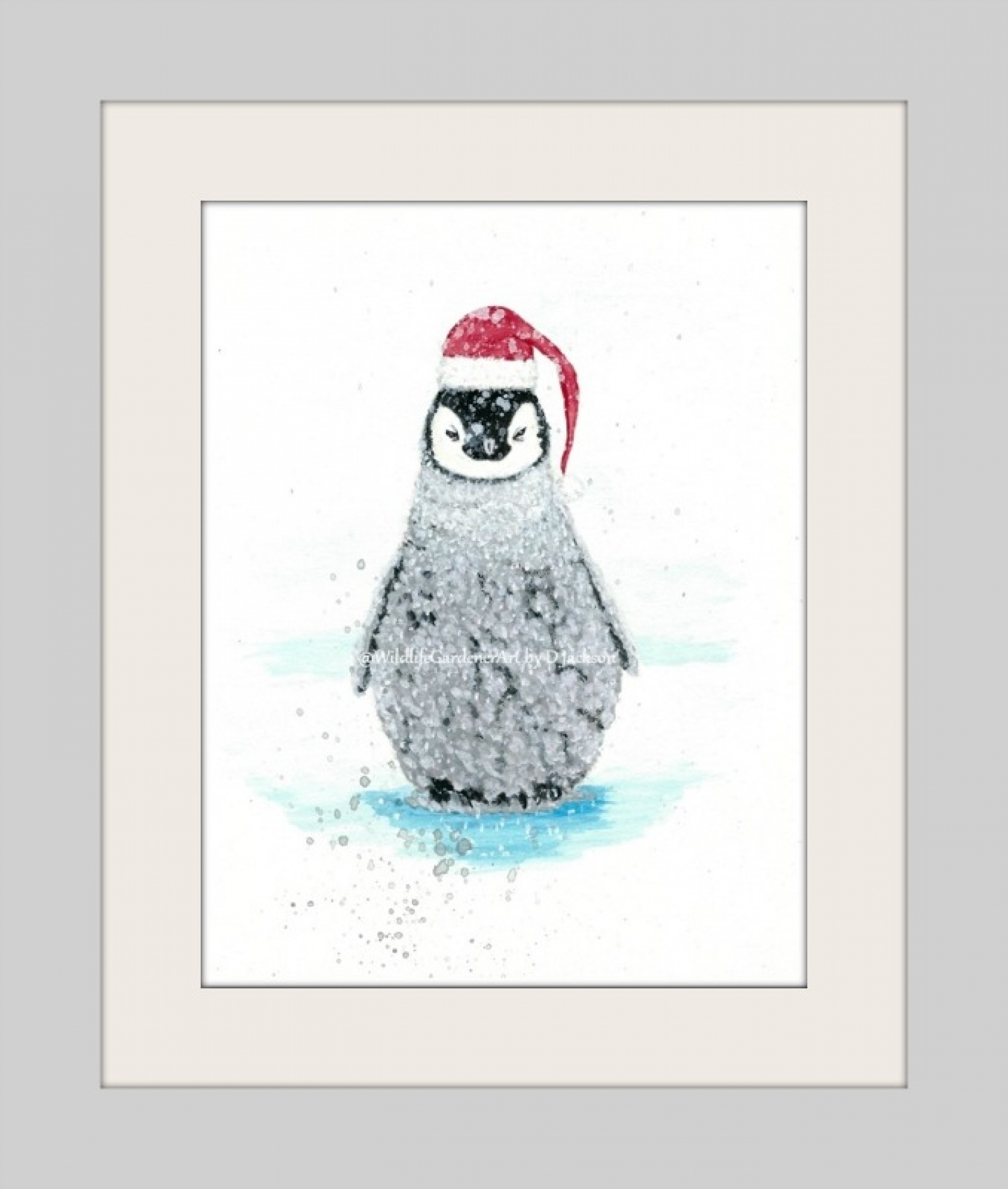 1600x1888 Christmas Penguin Santa Watercolor Art Print Wildlife Gardener Art
