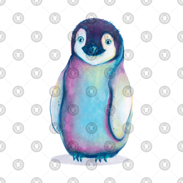 630x630 Colorful Chubby Penguin, Watercolor Art