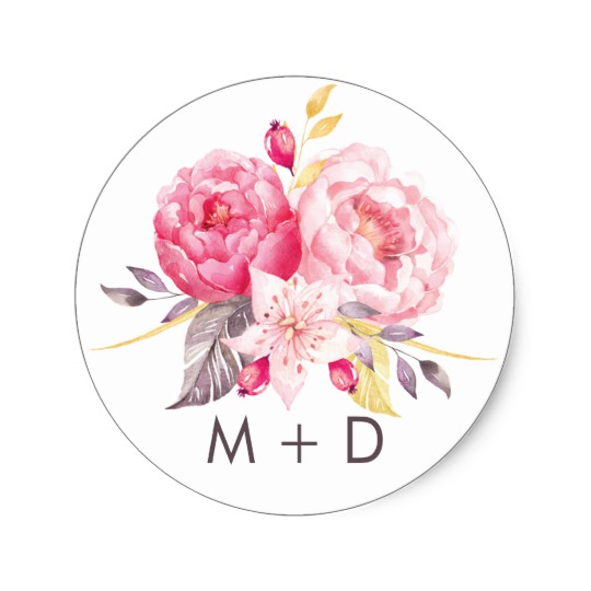 540x540 Pink Peony Watercolor Floral Wedding Sticker Zazzle.co.uk