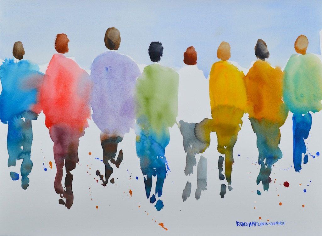 1024x750 People Iv, Original Watercolor Painting Landscape, Large 22 X 30