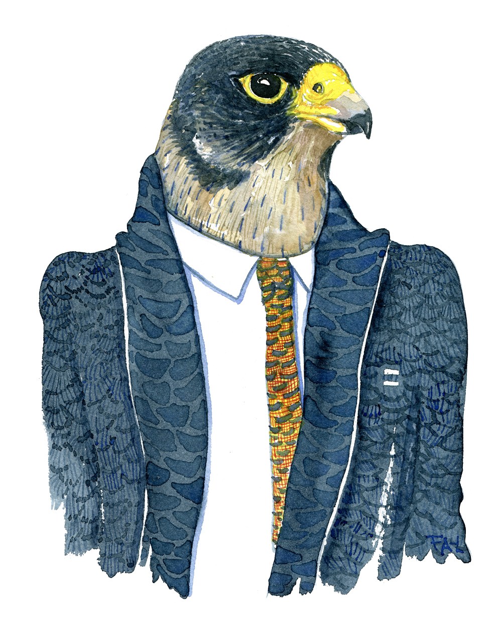 1000x1250 Peregrine Falcon In Suit Watercolor Frits Ahlefeldt