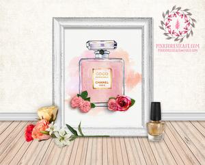 300x241 Chanel Mademoiselle Perfume Bottle Watercolor Printable Wall Art
