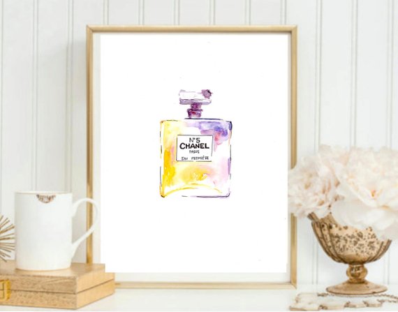 570x447 Chanel Perfume Bottle Watercolor Painting Yellow Amp Purple Etsy