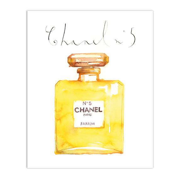 570x570 Chanel 5 Perfume Bottle Watercolor Illustration Print Fashion