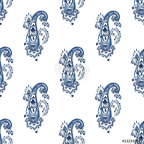 500x500 Seamless Watercolor Paisley Pattern. Persian Motif Stock Image